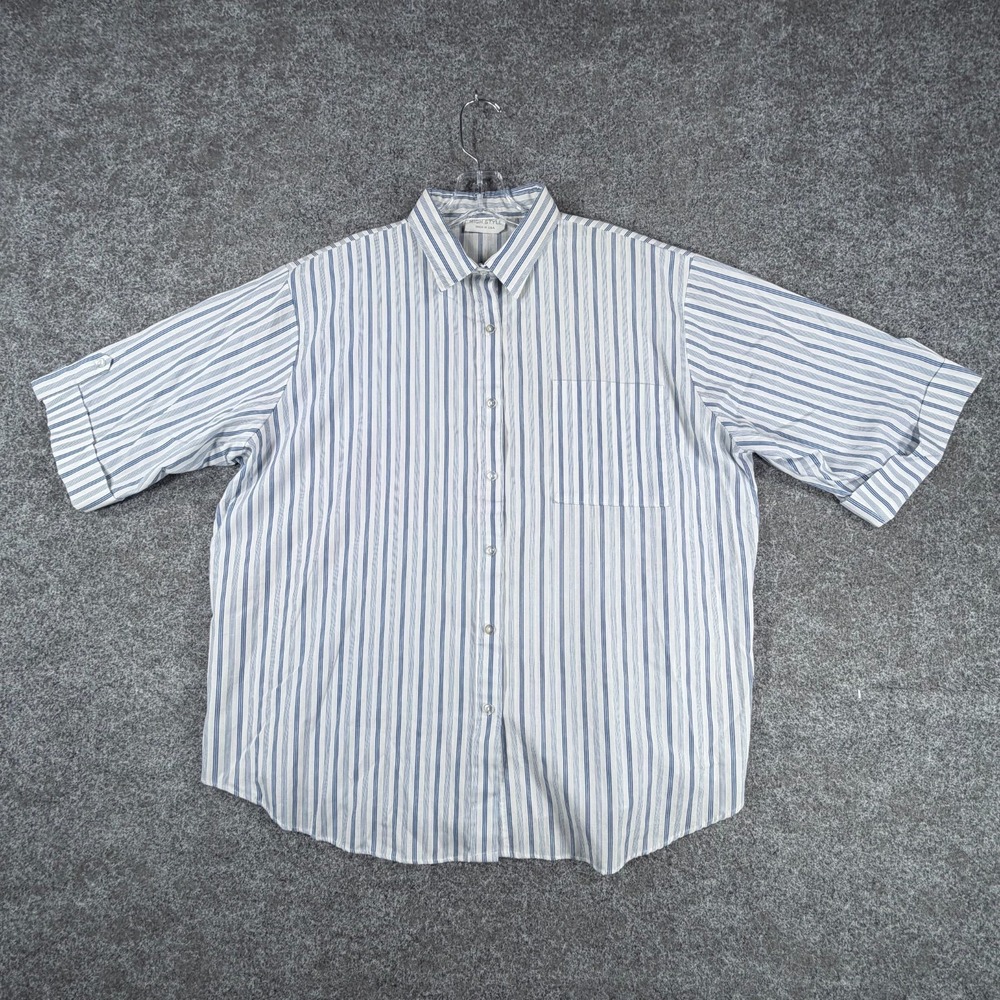High Style Button Up Shirt Mens White Blue Striped Cuff Rolled Short-Sleeve